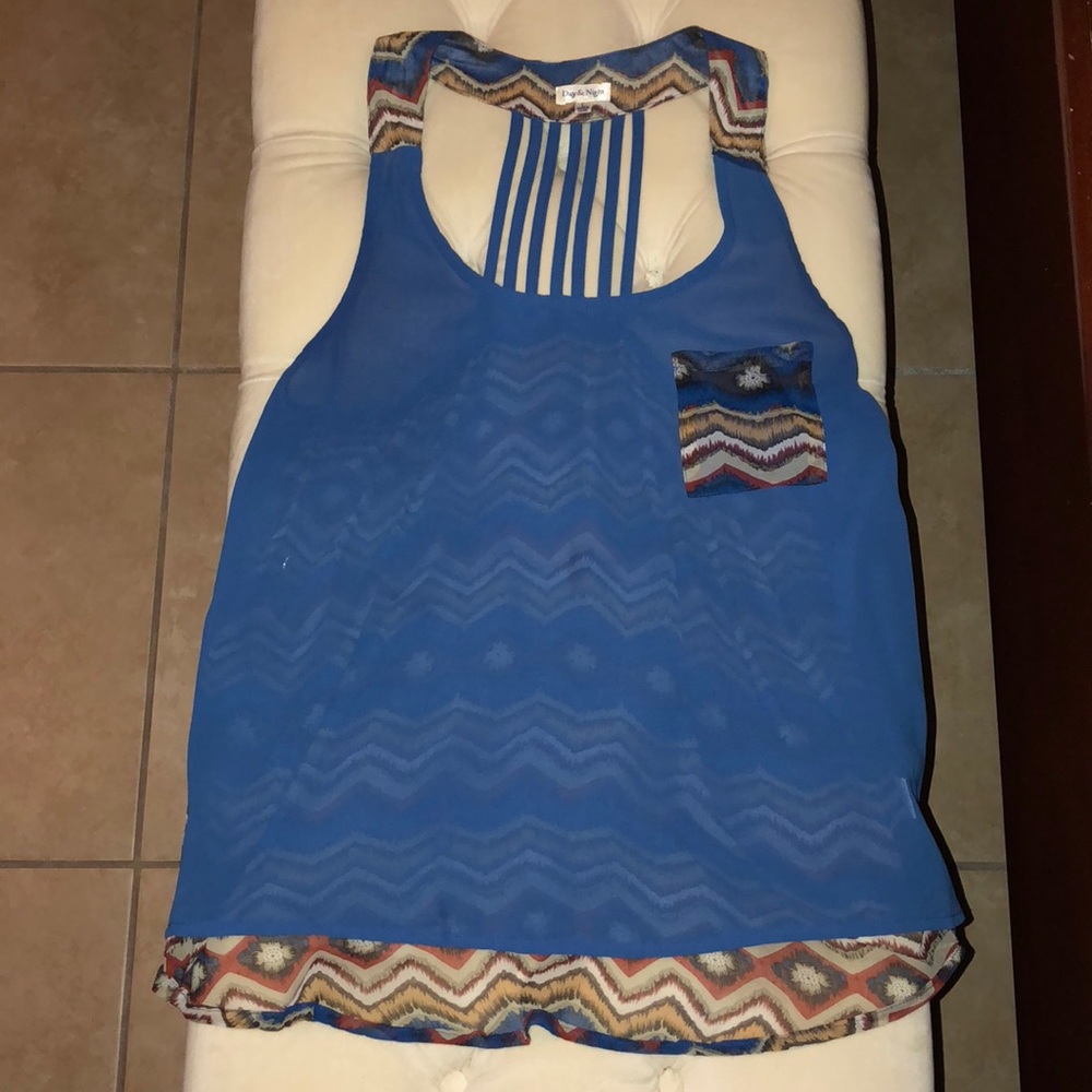 Blue Chevron Pattern Tank with Front Pocket